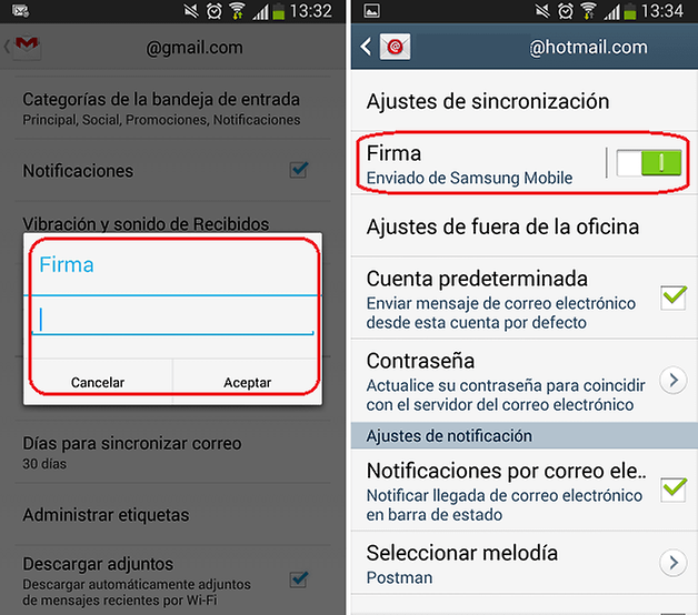 cambiar firma correo electronico android