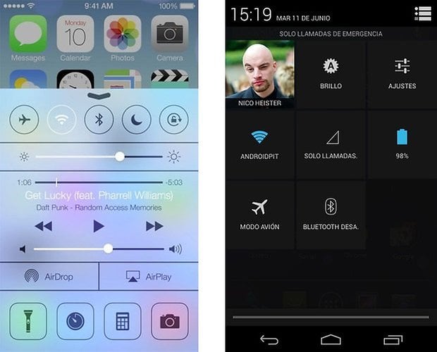 ios android control center quick settings