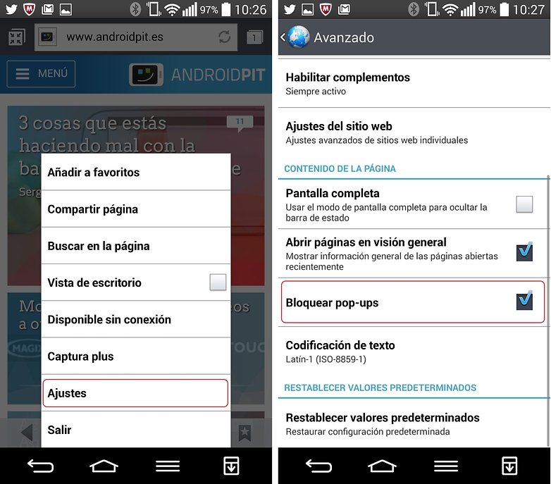 bloquear pop up navegador android