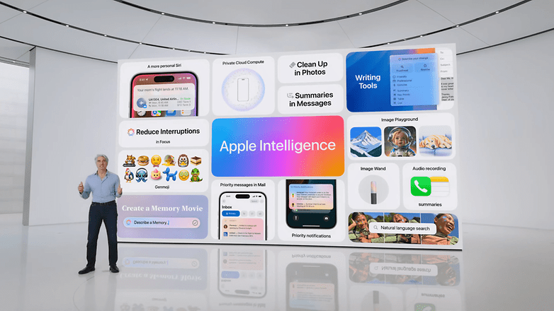 Une capture d'écran de la retransmission en direct de la conférence WWDC 2024 d'Apple.