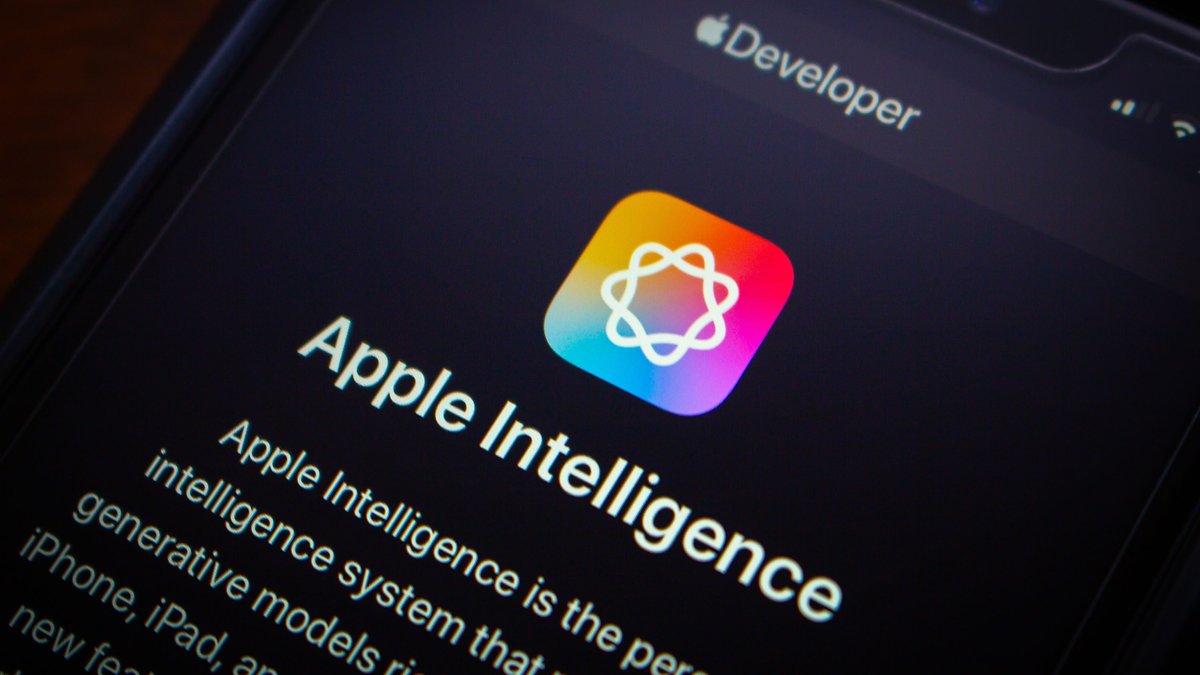 Apple Intelligence app logo and description on a mobile device screen.