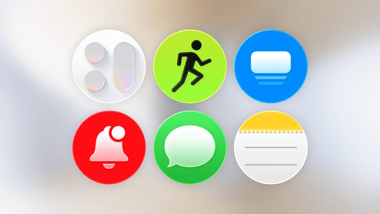 Six colorful app icons arranged in a circular layout, representing various functionalities.