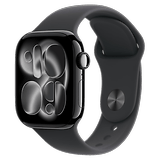 Eine schwarze Apple Watch Series 11 mit sleek Design und sportlichem Armband.