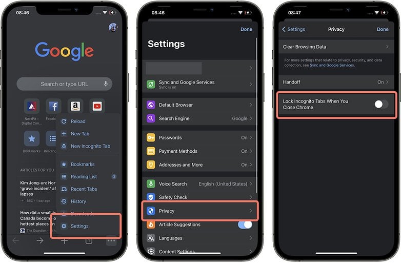 Chrome iOS incognito tab face ID 1 EN