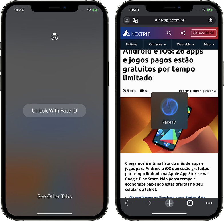 Chrome iOS incognito tab face ID EN active