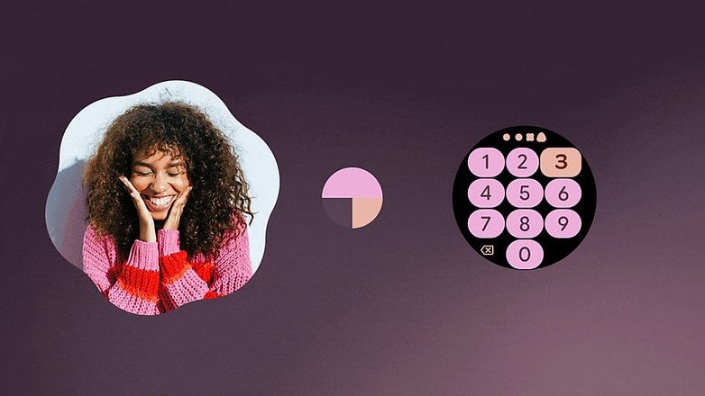Mulher sorridente com cabelo cacheado, suéter rosa e um teclado numérico circular em um design colorido. Mulher sorridente com cabelo cacheado, suéter rosa e um teclado numérico circular em um design colorido.