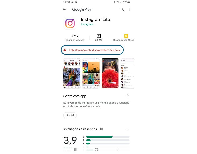 Instagram lite play store app