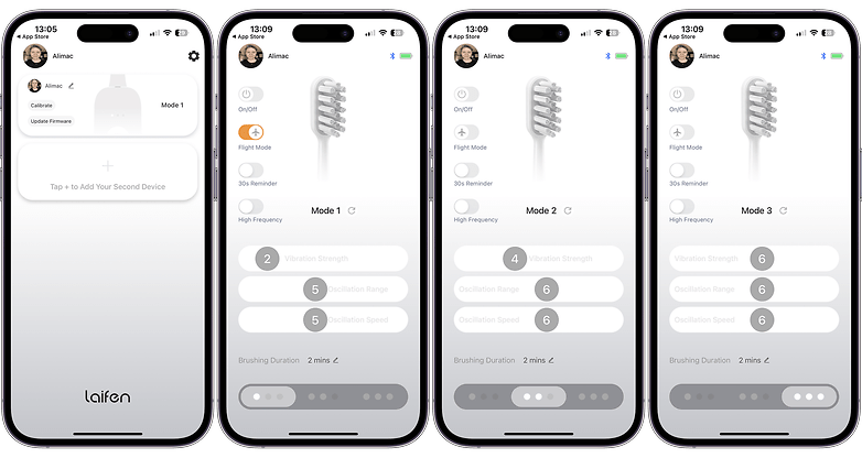 A screenshot of the Laifen Wave Electric Toothbrush App User Interface
