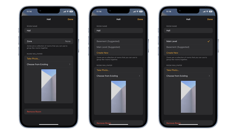 Screenshots die zeigen, wie man Zonen in der Home-App erstellen kann.
