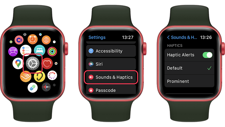 Snímky obrazovky zobrazující nastavení, která lze změnit, aby se prodloužila výdrž baterie na Apple Watch