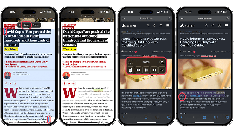 Screenshots showing how to quick make your iPhone read the content on the screen.