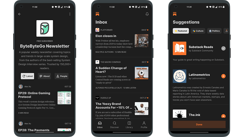 Screenshots der App Substack Reader