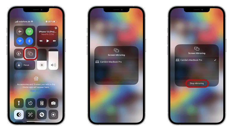 Screenshots showing how to mirroring iPhone's screen