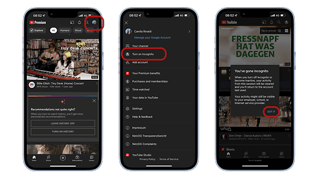 Activate the incognito mode on YouTube and celebrate your anonymity