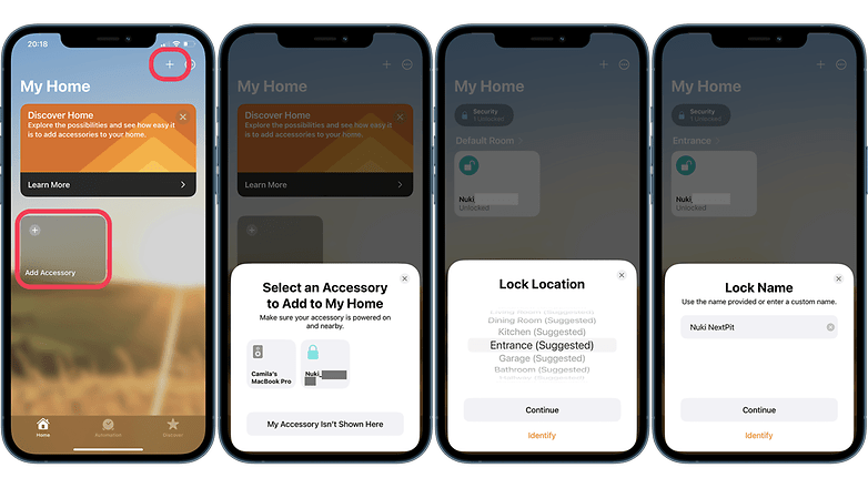 Screenshots explaining how to add a accessory to Apple HomeKit