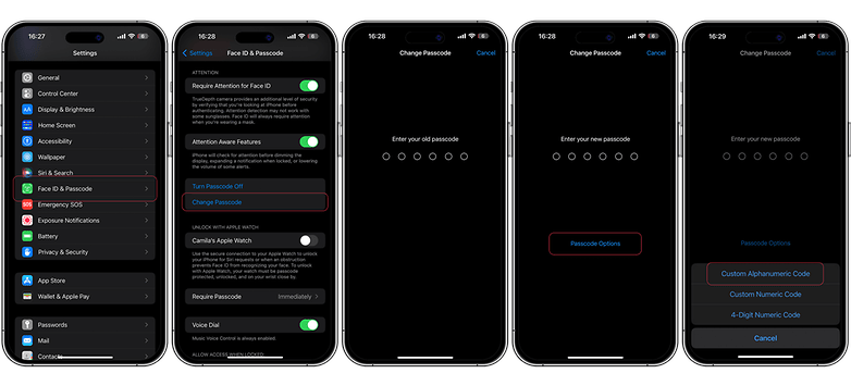 Screenshots showing how to setup a new passcode on an iPhone