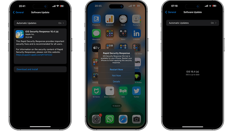 Screenshots showing the iOS 16.4 A update prompt