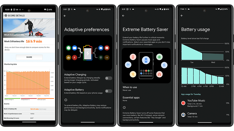 Google Pixel 7a user interface screenshots