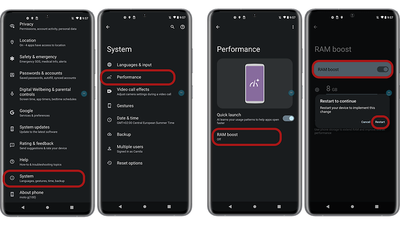 In the setting performance you can enable the RAM boost Motorola RAM boost feature screenshots