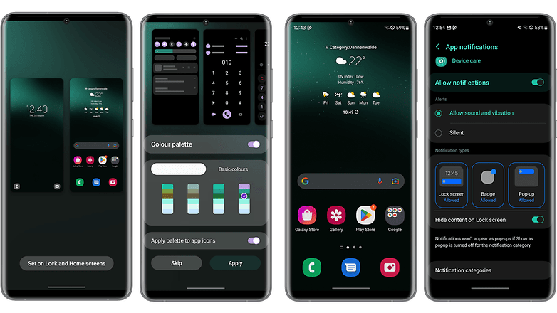 Screenshots showing the One UI 5 wallpaper themes