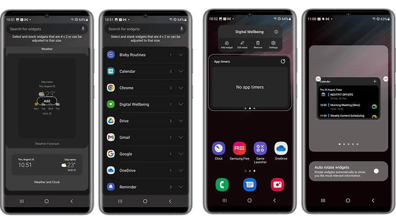 Screenshots showing how to set up smart widgets