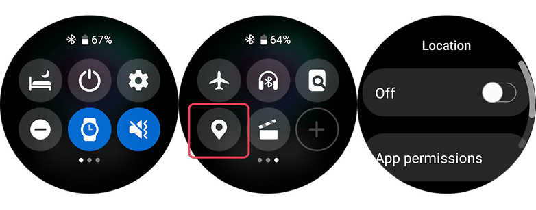 Screenshots showing how to turn off Location on the Samsung Watch 5 Pro