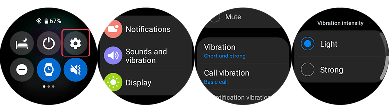 Screenshots showing how to use the Galaxy Watch 5 Pro settings to improve battery life