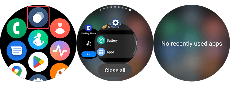 Screenshots showing how to use the Galaxy Watch 5 Pro settings to improve battery life