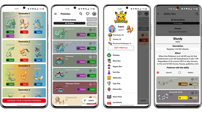 Screenshots der App "Pokédexus".