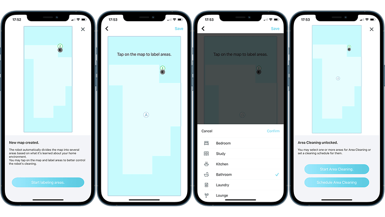 Screenshots displaying how to create a map using Yeedi Vac Max app