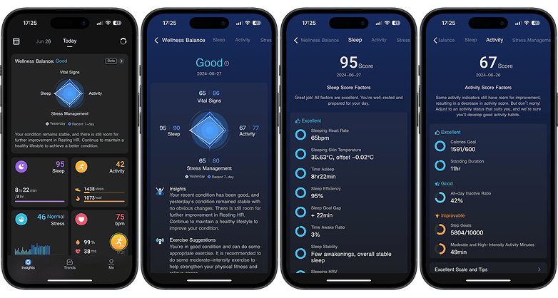 Screenshots der Begleit-App des Smart Rings
