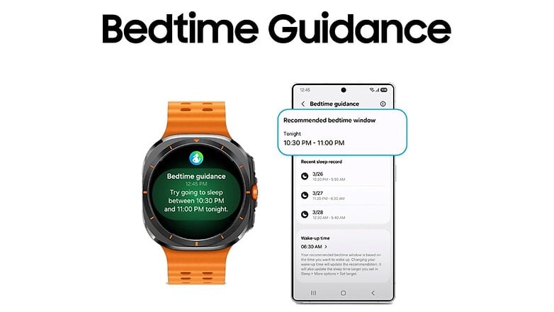 Samsung watch showing bedtime guidance: sleep between 10:30 PM and 11:00 PM tonight. Samsung watch showing bedtime guidance: sleep between 10:30 PM and 11:00 PM tonight.