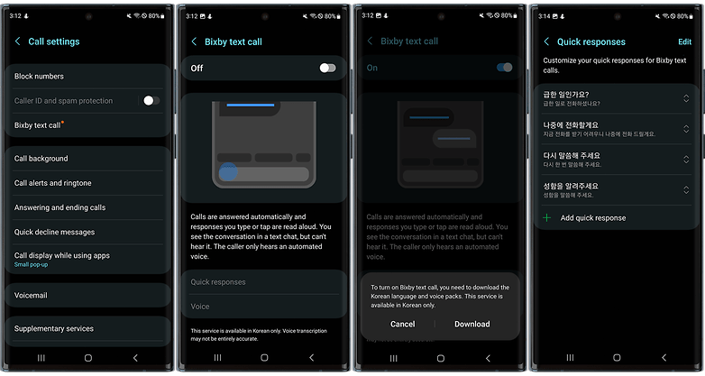 Samsung One UI 5 - Bixby Text Call screenshots