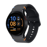 Samsung Galaxy Watch SE with colorful display showing steps and heart rate.