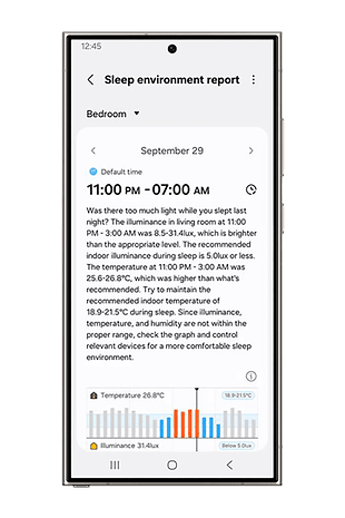 Sömnmiljörapport från Samsung Health-appen visar data från 29 september, 23:00 till 07:00.