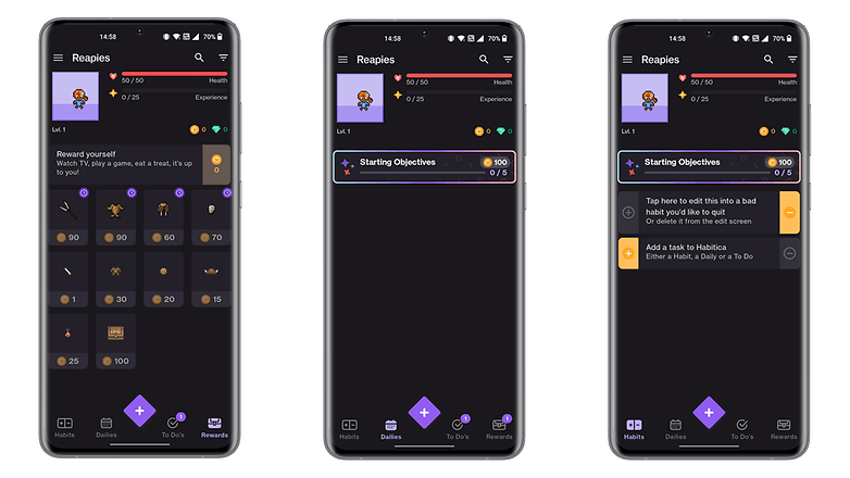 Screenshots der App Habitica