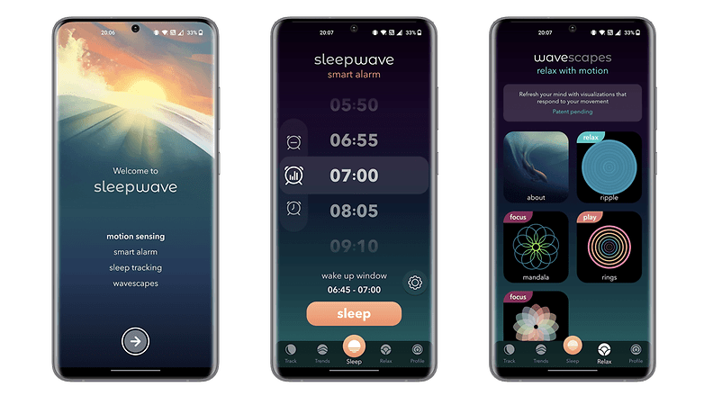 Screenshots der Android- und iOS-App Sleepwave