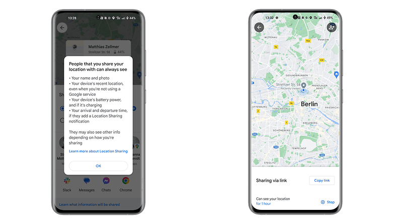 Screenshots showing how to share location using Google Maps