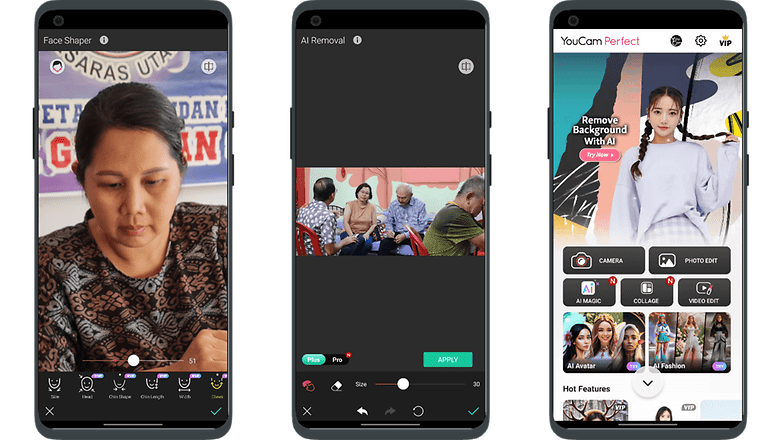 Screenshots of the YouCam app user interface