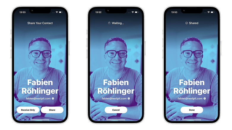 Screenshots of NameDrop feature on iOS 17