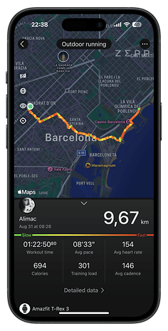 L'interface utilisateur de l'application Zepp pour l'Amazfit T-Rex 3