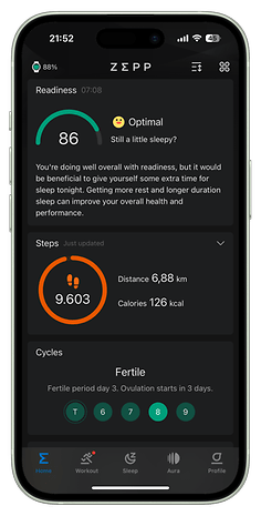 Screenshot der Zepp-App-UI  für die Amazfit T-Rex 3