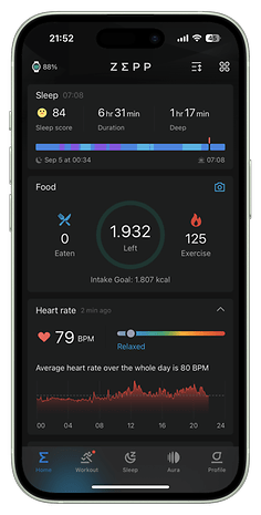 L'interface utilisateur de l'application Zepp pour l'Amazfit T-Rex 3