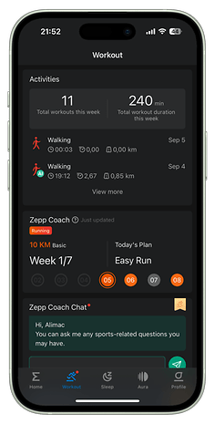 Screenshot der Zepp-App-UI  für die Amazfit T-Rex 3