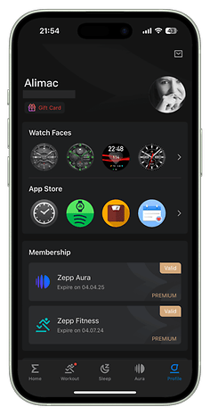 Screenshot der Zepp-App-UI  für die Amazfit T-Rex 3