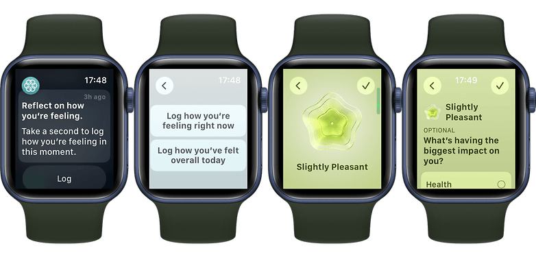 Screenshots of the Mindfulness app on the Apple Watch