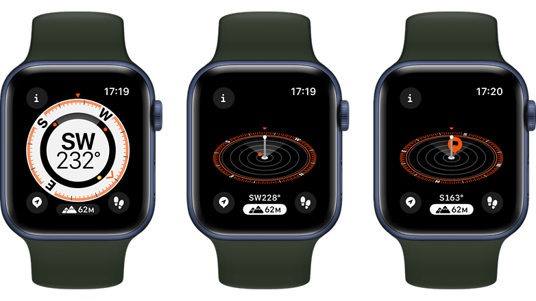 Screenshots of the topographic map on the Apple Watch