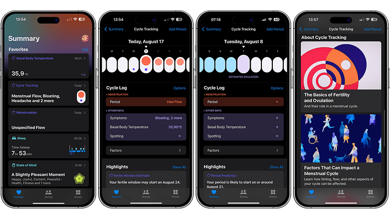 Apple Health app cycle tracking and ovulation estimates UI