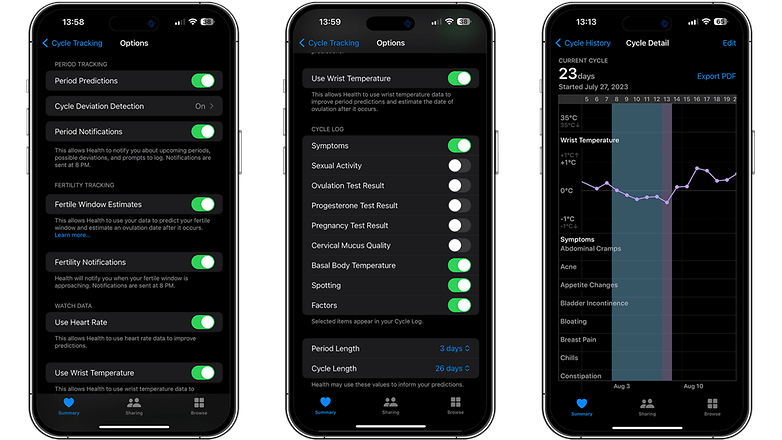 Apple Health app cycle tracking and ovulation estimates UI