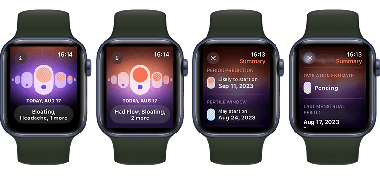 cycle tracking and ovulation estimates on the Apple Watch display